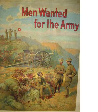 Men Wanted for the Army poster WWI War train connects two Quincy men