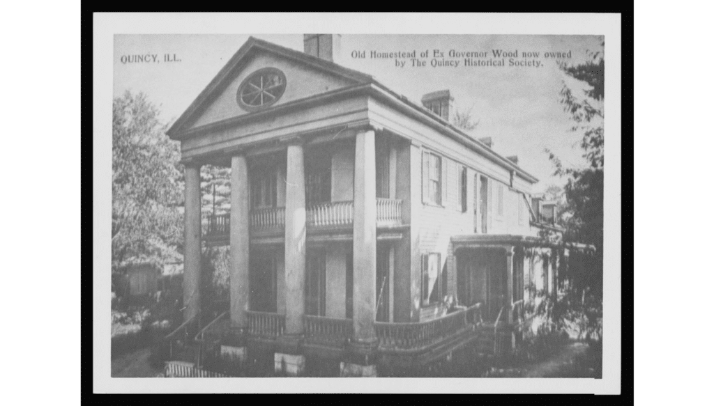 A postcard depicting the John Wood Mansion after it was purchased by the Historical Society.