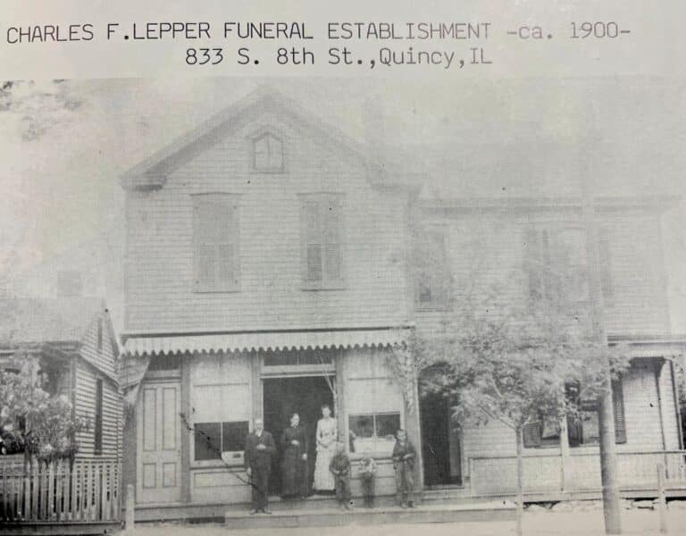 black and white photo of Mr. Lepper's funeral home.